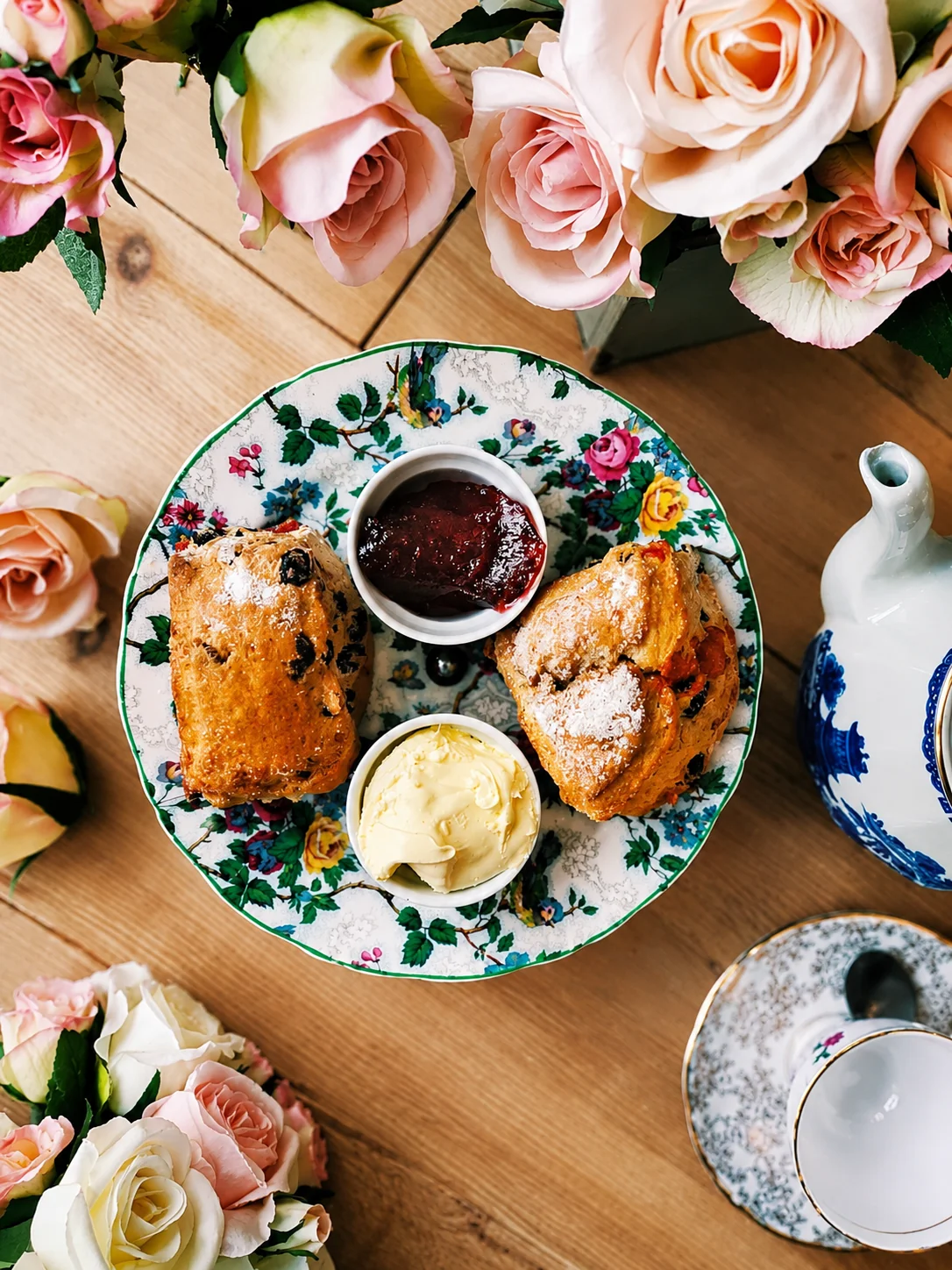 Scones served with jam and cream at Fifteas